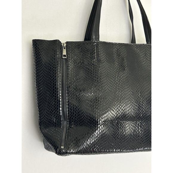 Sorial Prive Embossed Black Leather Snakeskin Tote - Picture 3 of 7